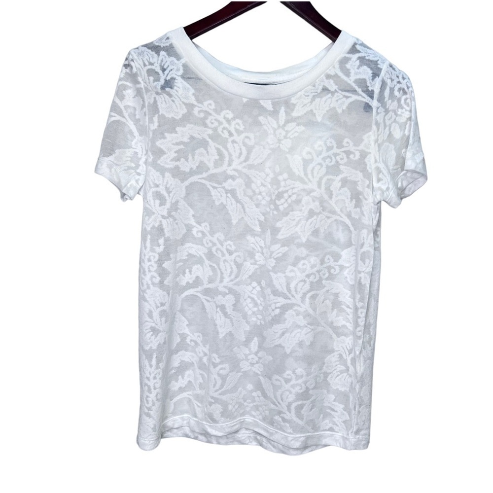 Selected Femme White Foral Sheer Scoop Neck Tshirt Size 36